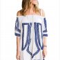 White Bohemian Vibe Geometric Print Off Shoulder Beach Dress Mini Fashion Ladies Sundress SYD33B