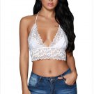 White Sheer Scalloped Lace Halter Bralette Top Sexy Ladies Plunge V Neck Crop Bra Top Garment SYD36B