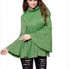 Green Flared Bell Sleeve Knit Blouse Long Sleeve High Neck Autumn Tops Fashion Clothing SYD38A
