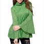 Green Flared Bell Sleeve Knit Blouse Long Sleeve High Neck Autumn Tops Fashion Clothing SYD38A