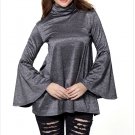 Black Flared Bell Sleeve Knit Blouse Long Sleeve High Neck Autumn Tops Fashion Clothing SYD38B