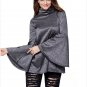 Black Flared Bell Sleeve Knit Blouse Long Sleeve High Neck Autumn Tops Fashion Clothing SYD38B