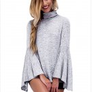 New Flared Bell Sleeve Knit Blouse Long Sleeve High Neck Autumn Tops Fashion Clothing SYD38C