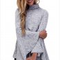 New Flared Bell Sleeve Knit Blouse Long Sleeve High Neck Autumn Tops Fashion Clothing SYD38C