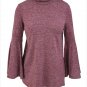 Burgundy Flared Bell Sleeve Knit Blouse Long Sleeve High Neck Autumn Tops Fashion Clothing SYD38D