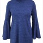 Blue Flared Bell Sleeve Knit Blouse Long Sleeve High Neck Autumn Tops Fashion Clothing SYD38E