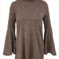 Coffee Flared Bell Sleeve Knit Blouse Long Sleeve High Neck Autumn Tops Fashion Clothing SYD38F