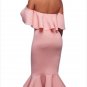Pink Ruffle Off Shoulder Mermaid Midi Party Dress Sexy Bodycon Strapless Evening Clubwear SYD39C