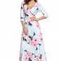 White Floral Print Wrapped Long Boho Dress Half Sleeve Deep V Neck Elegant Chic Summer Dress SYD42A