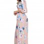 Pink Floral Print Wrapped Long Boho Dress Half Sleeve Deep V Neck Elegant Chic Summer Dress SYD42B