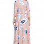 Pink Floral Print Wrapped Long Boho Dress Half Sleeve Deep V Neck Elegant Chic Summer Dress SYD42B
