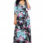 Blue Floral Print Wrapped Long Boho Dress Half Sleeve Deep V Neck Elegant Chic Summer Dress SYD42C