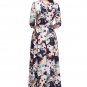 Dark Floral Print Wrapped Long Boho Dress Half Sleeve V Neck Elegant Chic Summer Dress SYD42G