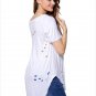 White Crisscross Neckline Distressed T-shirt Lace Up Cross V Neck Slim Solid Time Wear Tops SYD44A