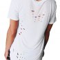 White Crisscross Neckline Distressed T-shirt Lace Up Cross V Neck Slim Solid Time Wear Tops SYD44A