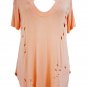 Pink Crisscross Neckline Distressed T-shirt Lace Up Cross V Neck Slim Solid Time Wear Tops SYD44D