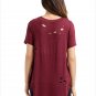 Red Crisscross Neckline Distressed T-shirt Lace Up Cross V Neck Slim Solid Time Wear Tops SYD44F