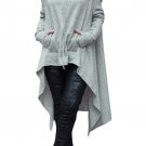 Grey Plain Drawstring Irregular Oversize Hoodie Fashion Woman Long Sleeve Autumn Tops Sweater SYD46A