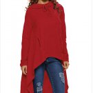 Red Plain Drawstring Irregular Oversize Hoodie Woman Long Sleeve Autumn Tops Sweater SYD46F