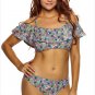 Vintage Floral Print Ruffle 2pcs Swimsuit Fashion Woman Cross Back High Waist Bikini Set SYD47A