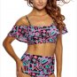 Abstract Geometry Print Ruffle 2pcs Swimsuit Fashion Woman Cross Back High Waist Bikini Set SYD47C