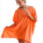 Orange Pom Tassel Hem Gauze Cover up Bikini Bathing Suit Beach Trim Swimsuit Holiday Dress SYD48B