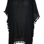 Black Pom Tassel Hem Gauze Cover up Bikini Bathing Suit Beach Trim Swimsuit Holiday Dress SYD48C