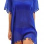 Blue Pom Tassel Hem Gauze Cover up Bikini Bathing Suit Beach Trim Swimsuit Holiday Dress SYD48D