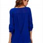 Blue V-Neck Button Detail Dip Back Blouse Top Long Sleeve Autumn Fashion Female Casual Top SYD49D