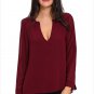Red V-Neck Button Detail Dip Back Blouse Top Long Sleeve Autumn Fashion Female Casual Top SYD49E
