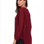 Red V-Neck Button Detail Dip Back Blouse Top Long Sleeve Autumn Fashion Female Casual Top SYD49E