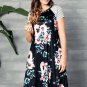 Black Backdrop Floral Print A-line Loose T-shirt Dress Casual Summer Fashion Style Garment SYD60C