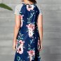 Blue Backdrop Floral Print A-line Loose T-shirt Dress Casual Summer Fashion Style Garment SYD60E