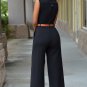 Black V Neck Belt Embellished Jumpsuit Overalls Elegant Sleeveless Wide Leg Jumpsuit Playsuit SYD67A
