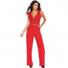Red V Neck Belt Embellished Jumpsuit Overalls Elegant Sleeveless Wide Leg Jumpsuit Playsuit SYD67B