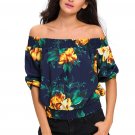 Autumn Female T-shirts Chiffon Tube Tees Sexy Fashion Half Sleeve Dark Blue Floral Top SYD69B