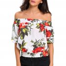 Autumn Female T-shirts Chiffon Tube Tees Sexy Fashion Half Sleeve Dark Blue Floral Top SYD69C