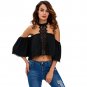 Stylish Chiffon Black Chocker Neck Bare Shoulders Flare Crop Tops Women Long Sleeve T-shirts SYD74A