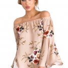 Summer New Sexy Women Fashion Chiffon Blouse Loose Style Floral Off Shoulder Bell Sleeve Top SYD76B