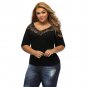Plus Off Shoulder V Lace Neckline Spliced Curve 34 Sleeve Top Sexy Elegant Woman Blouse SYD78