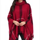 Women Sweater Turtleneck Full Batwing Sleeve Pullover Sweater Tassel Cape Sweater Laced SYD80D