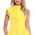 Fashion Summer Women Turtleneck Asymmetric Ruffle Side Sleeveless Peplum Top Feminino SYD82D