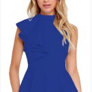 Fashion Summer Women Turtleneck Asymmetric Ruffle Side Sleeveless Peplum Top Feminino SYD82E