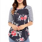 Floral Print Raglan Sleeve Top Fashion Three Quarter Casual T-Shirt Female Summer Clothing SYD83B