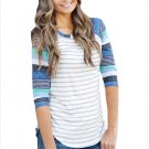 Floral Print Raglan Sleeve Top Fashion Three Quarter Casual T-Shirt Female Summer Clothing SYD83C