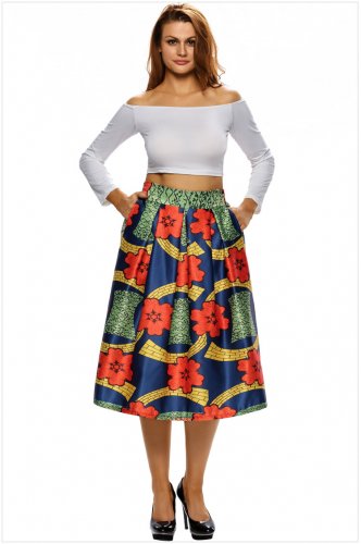 Prints High Waist A-lined Midi Skirt Elegant Vintage Fashion Pleated Skirts Modern Dresses SYD91A