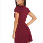 New Summer Women's Sexy Casual Cute A-line Burgundy Sweet Scallop Pleated Skater Mini Dress SYD92E