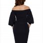 New women Dress Puffs Peep Hole Off Shoulder Midi Bodycon Dress Fashion Ladies Clubwear SYD94A