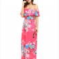 Women Flower Print Off Shoulder Dress Summer Beach Long Boho Dress Ruffles Slash Neck SYD95A