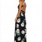 Summer Womens Maxi Boho Loose Black Floral Print Cutout Back Halter Split A Line Dress Robe SYD97